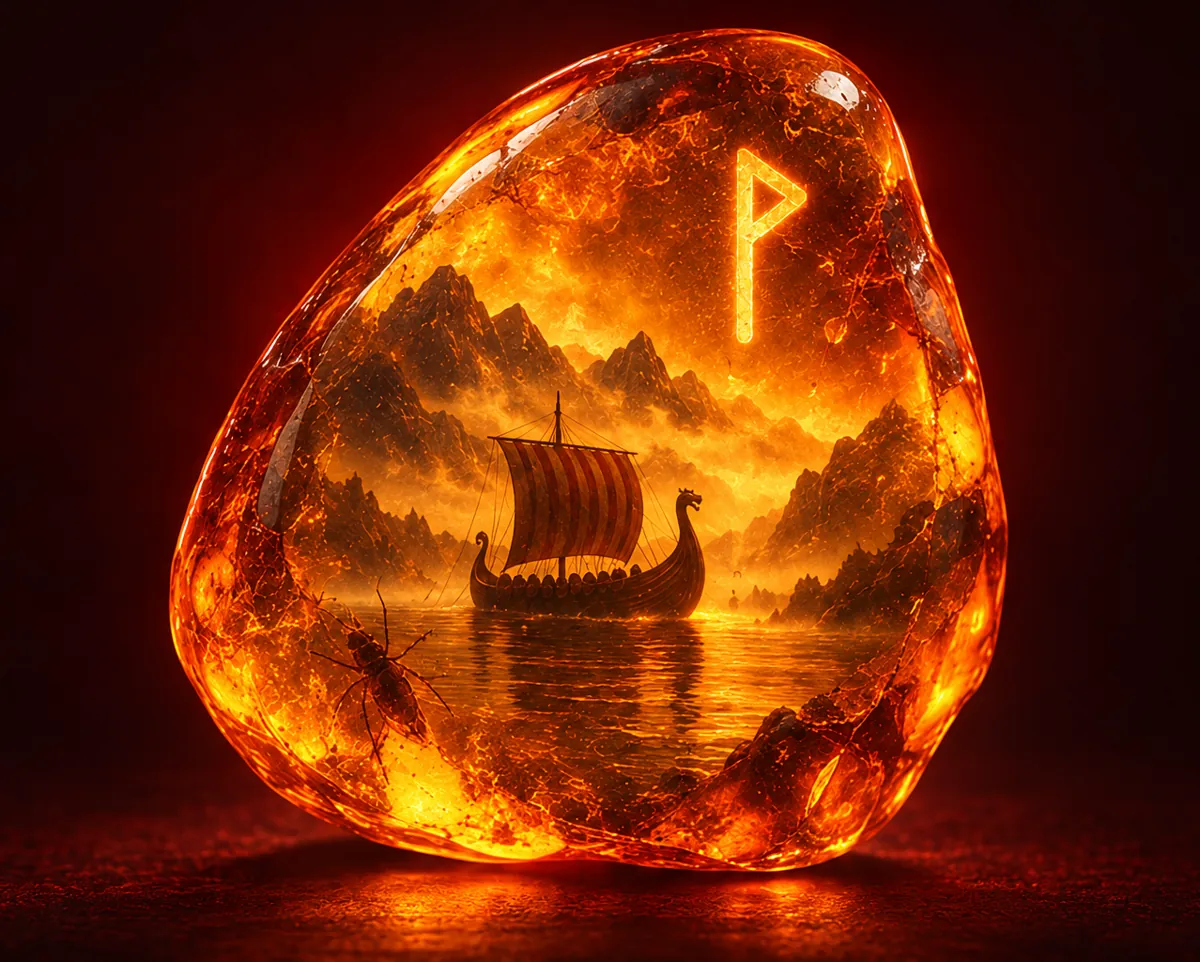 一塊背光的琥珀，裡面封著峽灣中的維京長船